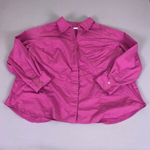 Susan Graver Blouse Button Down Shirt Women's 2X Magenta Pink Cotton Long Sleeve